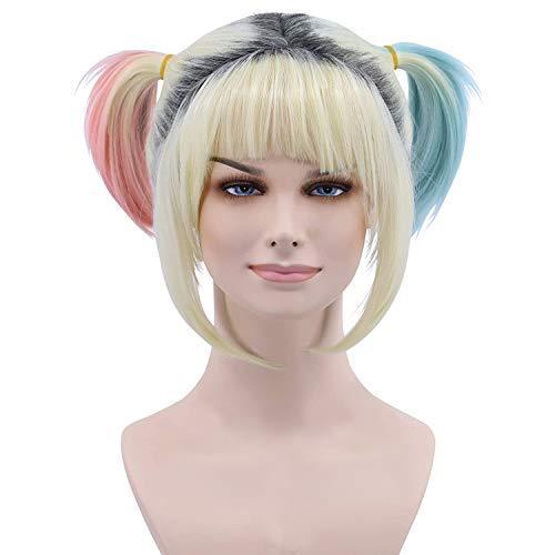 Cfalaicos Sweet Blonde Wig Dyeing Color Light Pink and Mint Green Pigtails