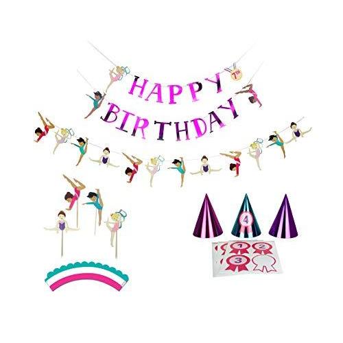 体操パーティー 誕生日パーティーデコレーションキット 誕生日バナー ガーランド カップケーキトッパー パーティー 体操パーティーテーマ ガーランド Ilgaimportadora Com