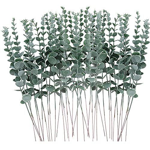 FEQO 人工ユーカリの茎 36個 人工ユーカリの葉 茎 15インチ フェイクユーカリの枝 ウェディングブーケホームデコレーション