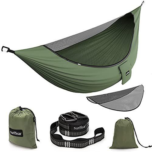 Sunyear Camping Hammock with Removable No See-Um Net, Double & Single Porta