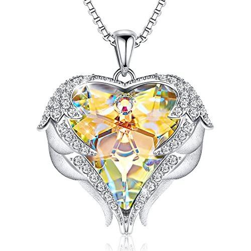 天使の羽 ネックレス スワロフスキー元素クリスタルを採用 ハートのデザイン ボックス付き 女性用 イエロー