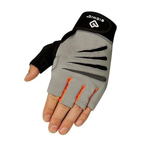 Bionic Glove Men  sクロストレーニングシューズ指なし手袋W/Natural Fitテクノロジー、グレー/オレンジ(ペア) L｜pinkcarat
