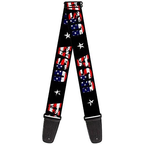 Buckle-Down Guitar Strap USA Star Black US Flags 2 Inches Wide