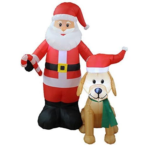 高さ5フィート ライト付きクリスマス インフレータブル サンタクロース かわいい犬の庭装飾