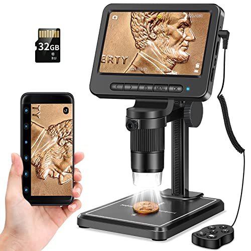 大特価 5  Coin Microscope 1200X with 32GB SD Card,Leipan 1080P Wireless LCD Digita 顕微鏡