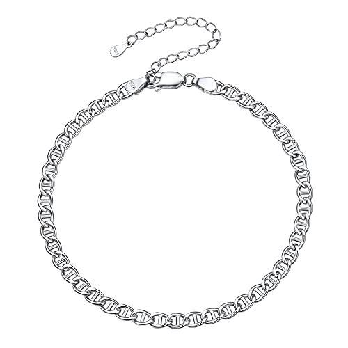 ChicSilver Silver Flat Mariner Anklet Bracelet for Women Men， 4mm Wide Flat