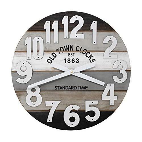 Oldtown Clocks 木製マルチカラーナンバー 海事大壁掛け時計 (グレー、18インチ)