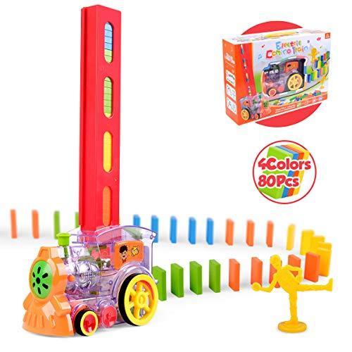 Vanmor Domino Train Toy Set， Automatic Domino Rally Train Model with Light，