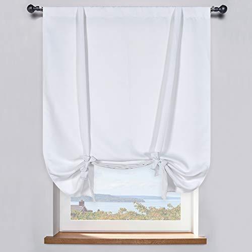 DONREN ピュアホワイト バルーンシェード 部屋を暗くするカーテン 調節可能な断熱タイアップカーテンパネル バスルーム用 (幅42 x 長さ6