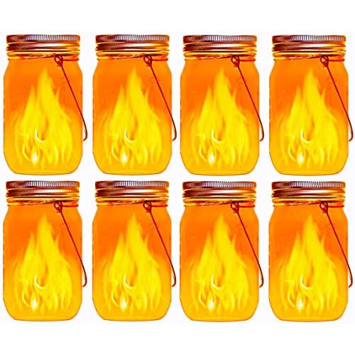 Hanging　Solar　Lantern　Lights,8　Pack　Flickering　Mason　Jar　Lights　for　Outdoor