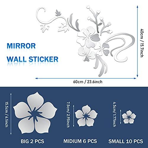 53 Pieces 3D Acrylic Mirror Floral Wall Sticker 3D Sakura Mirrors Wall Stic｜pinkcarat｜05