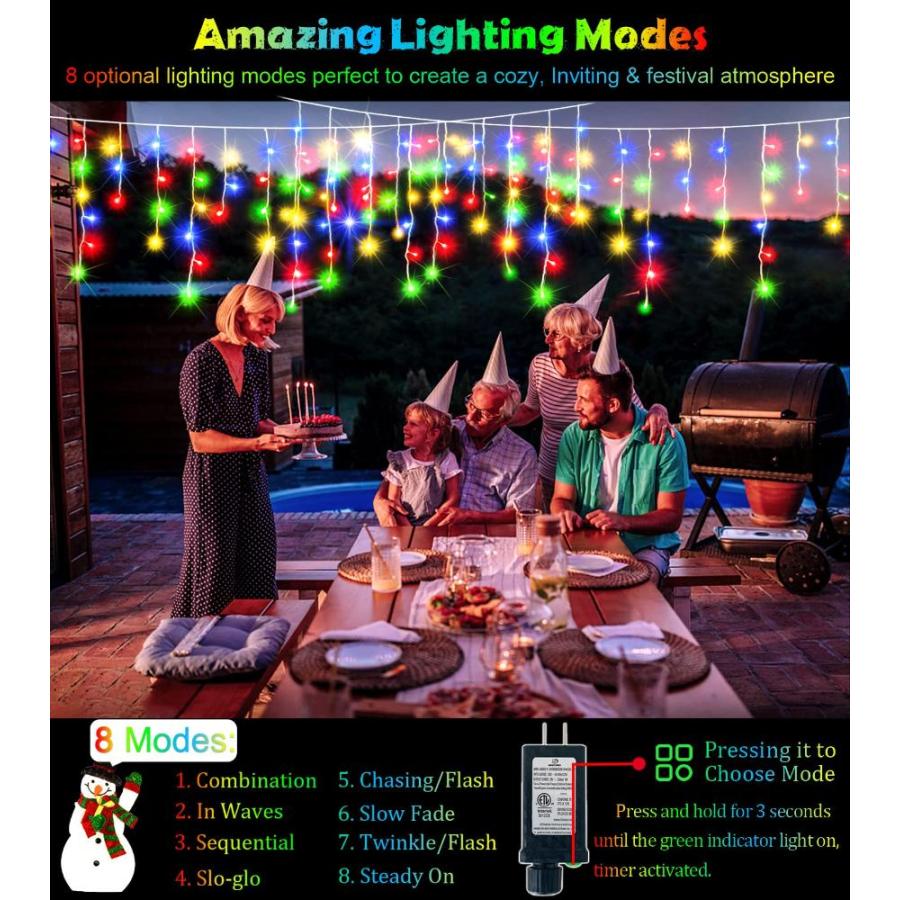 国内店舗正規品 132FT 1222 LED Christmas Lights Outdoor， 8 Lighting Modes with Timer Memory