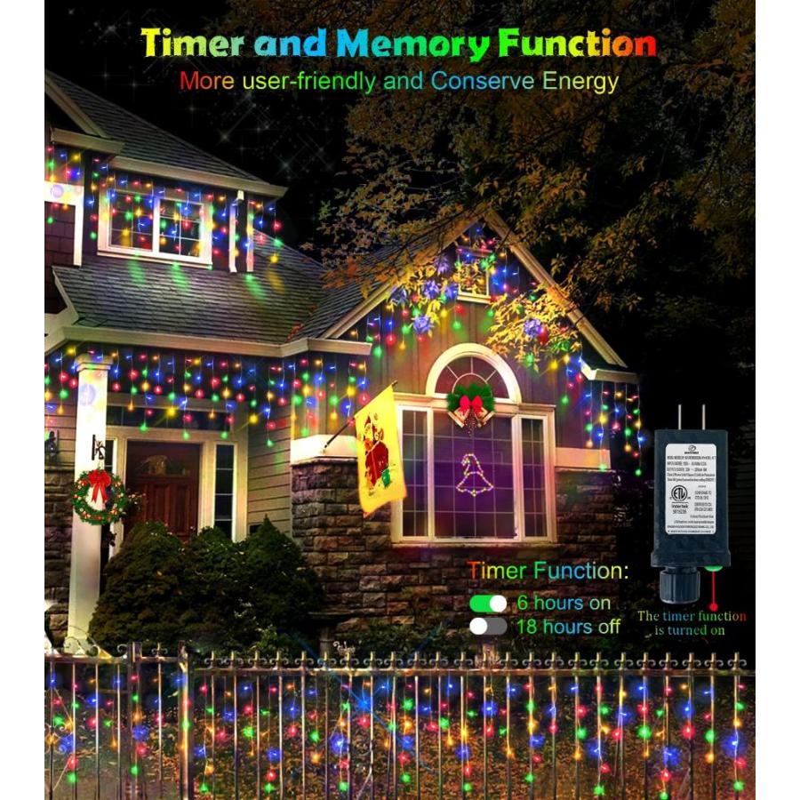 国内店舗正規品 132FT 1222 LED Christmas Lights Outdoor， 8 Lighting Modes with Timer Memory