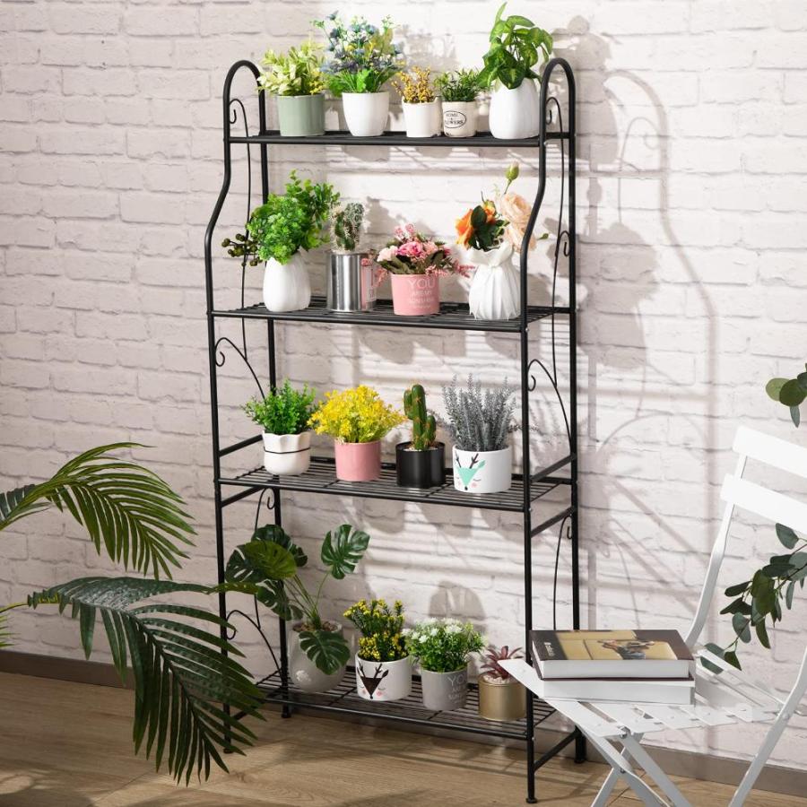 アウトレット公式店 DOEWORKS 4 Tier Metal Plant Stand， Plant Display Rack， Ladder-Shaped Stand