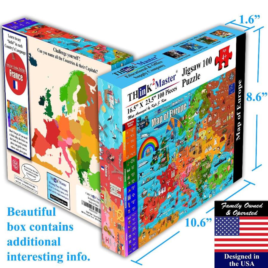 Think2Master Map of Europe 100 Pieces Jigsaw Puzzle Fun Educational Toy for｜pinkcarat｜05