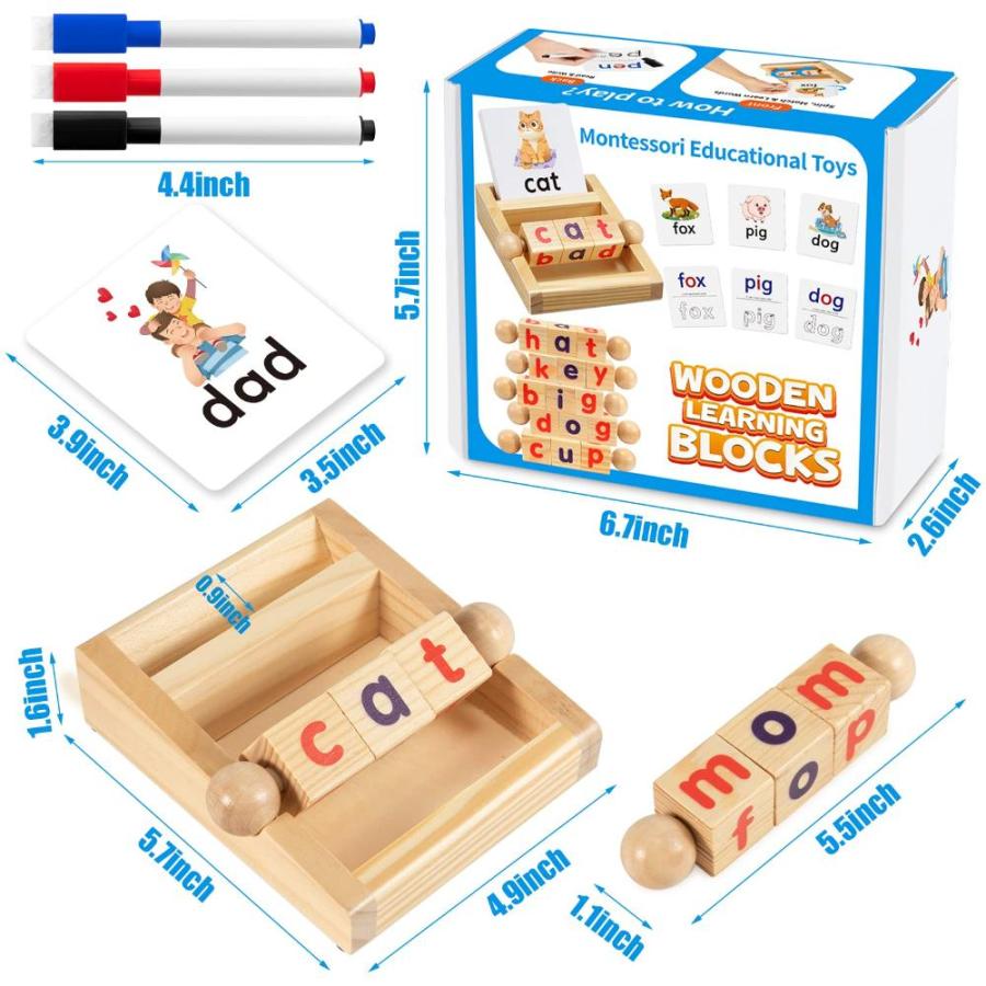 日経トレンディ Montessori Toys for Toddlers 3 4 5 Years Old Wooden Reading Writing Blocks
