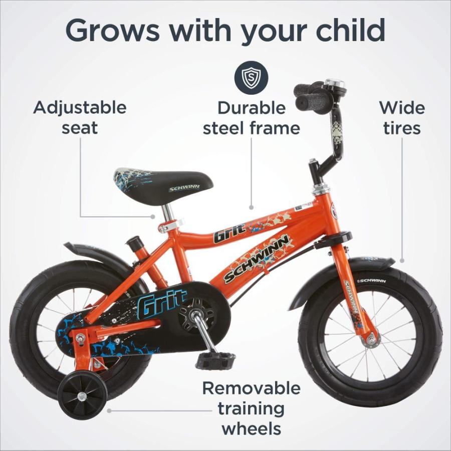 Schwinn Grit Steerable Kids Bike， Boys Beginner Bicycle， 12-Inch
