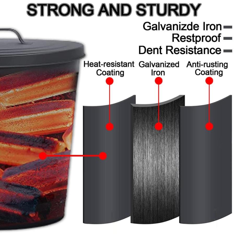 JCLMER 暖炉用灰バケツ 蓋付き シャベルと手ほうき 5.2ガロン チャコールウッドファイヤーピット 燃焼ストーブ 石炭/大型ペレットメタルバケッ｜pinkcarat｜03