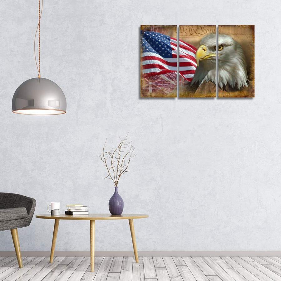 素朴なアメリカ国旗キャンバスポスタープリントウォールアート 3ピース 愛国的コンセプト アメリカ国旗絵画壁装飾 ホーム装飾 オフィス 寝室 リビングル｜pinkcarat｜02