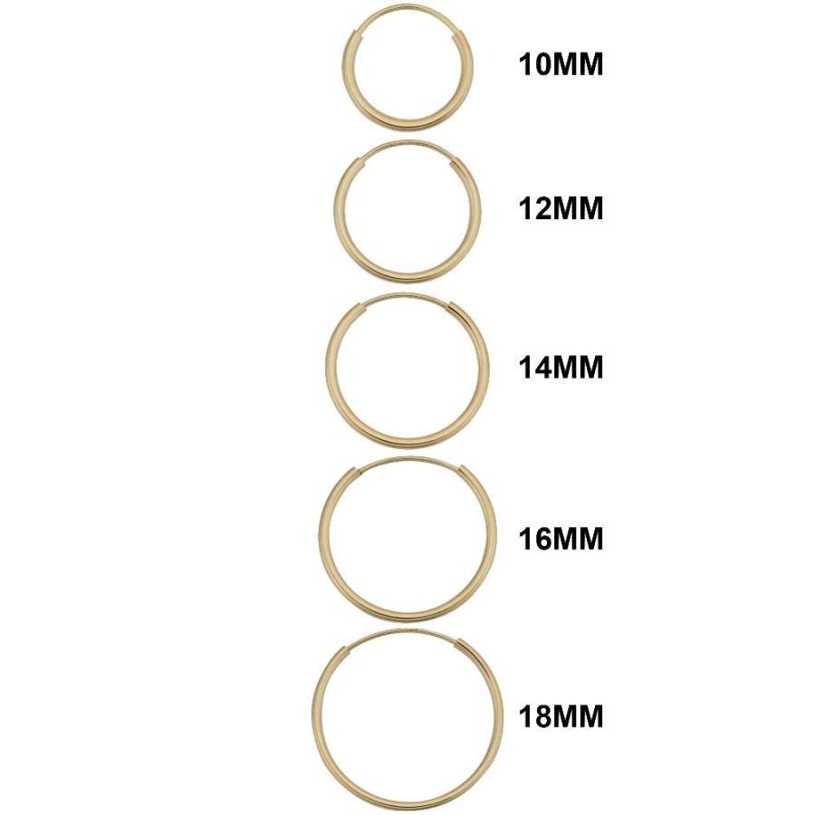 珍しい  14K イエローゴールド 1mm 厚ラウンドチューブ エンドレスフープピアス (10、12、14、16、18mm)