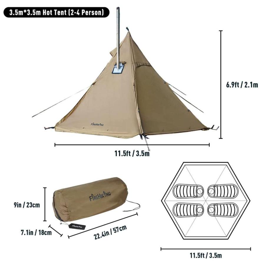 FireHiking Hot Tent 2-4 Persons Waterproof Teepee Tent with Stove Hole and