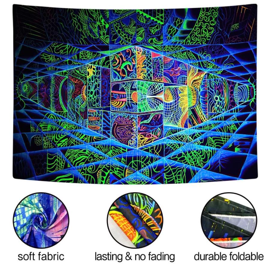 Blacklight Trippy Neon Tapestry, UV Reactive 3D Abstract Psychedelic Stitch｜pinkcarat｜04