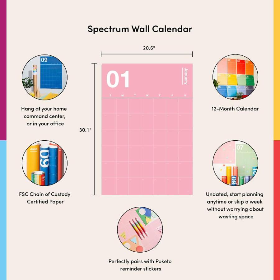 特価タイムセール Poketo Undated Monthly Vertical Wall Calendar - 12 Month Minimalist Wall Pl