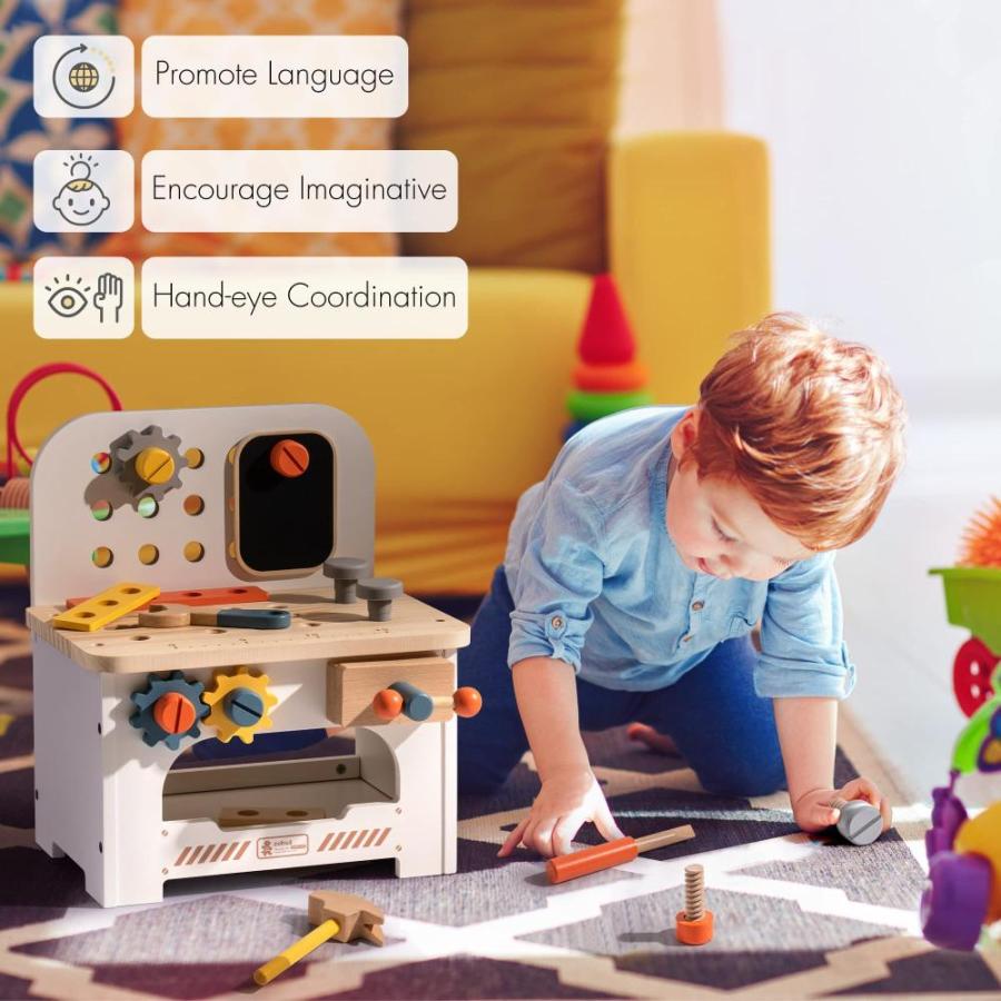 人気定番の ROBOTIME Mini Tool Bench for Toddlers， Kids Tool Bench Workbench with Toy T