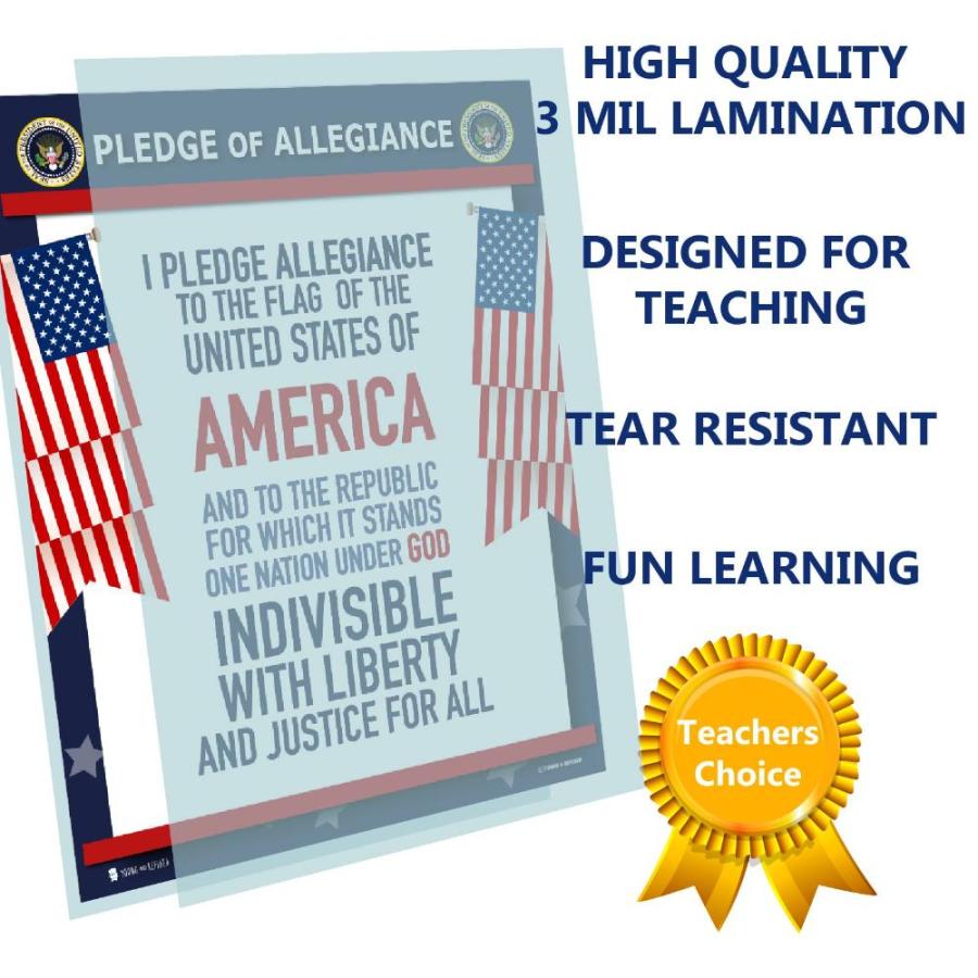 Pledge Allegianceのポスターラミネート加工アメリカ国旗印刷の教室飾りチャートUSA SIGN 18x24｜pinkcarat｜02