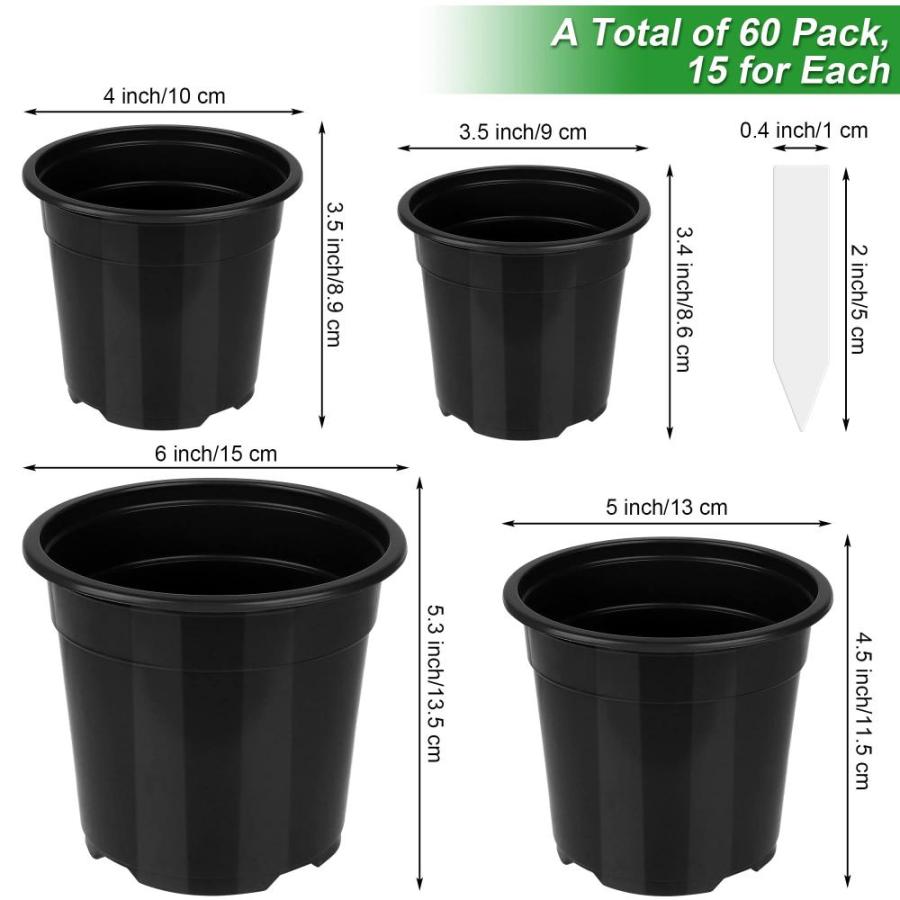 即納&大特価  Hahood 60 Pack 3.5 4 5 6 Inch Plastic Plants Nursery Pots Variety Pack Plan