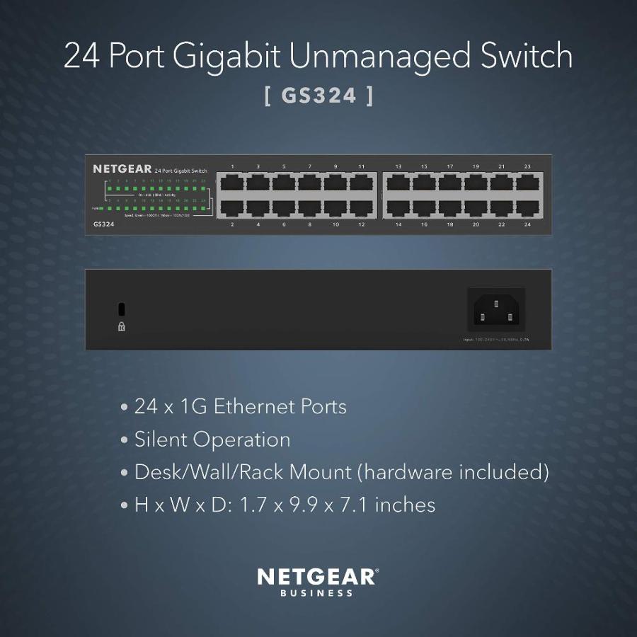 日本販売店 NETGEAR 24-Port Gigabit Ethernet Unmanaged Switch (GS324) - Desktop， Wall，