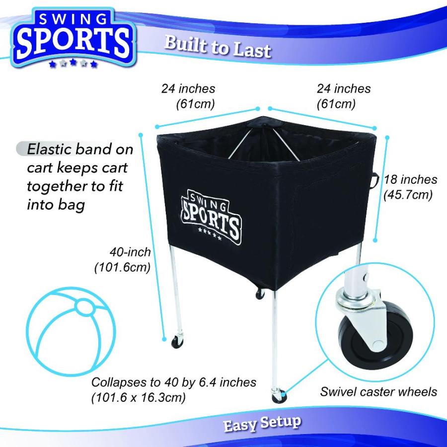 Swing Sports Portable Ball Cart on Wheels - 40 x 24in Volleyball Cart with｜pinkcarat｜02