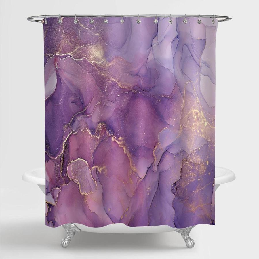 新作入荷 Gibelle Purple Marble Shower Curtain， Abstract Lavender Gold Fabric Shower