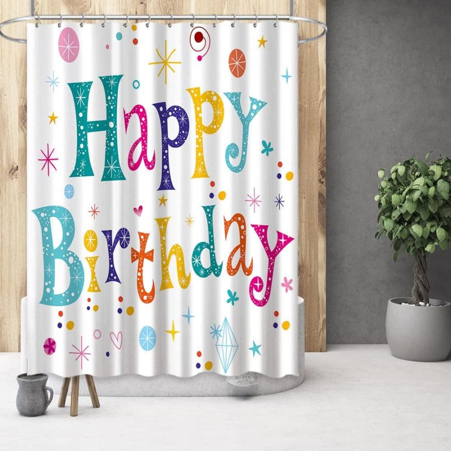 爆速黒字化 LORIE Child s Birthday Shower Curtain Cute Colorful Happy Birthday Bathtub