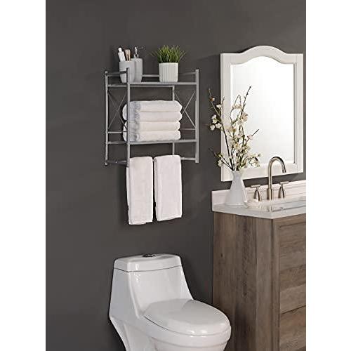 SunnyPoint　Classic　Square　Bathroom　Towel　Shelf,　Wall　Shelf　with　Tier　Bar