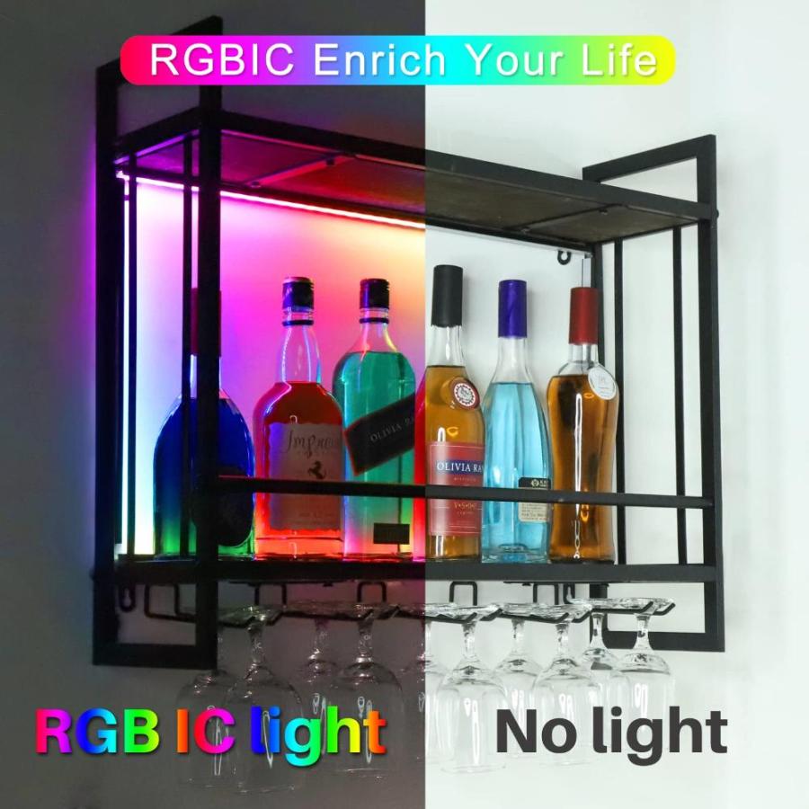 RGB　IC　LED　Wine　Rack,　Wall　Mounted　Wine　Rusti　Stemware　Rack　23.6In　Bottle