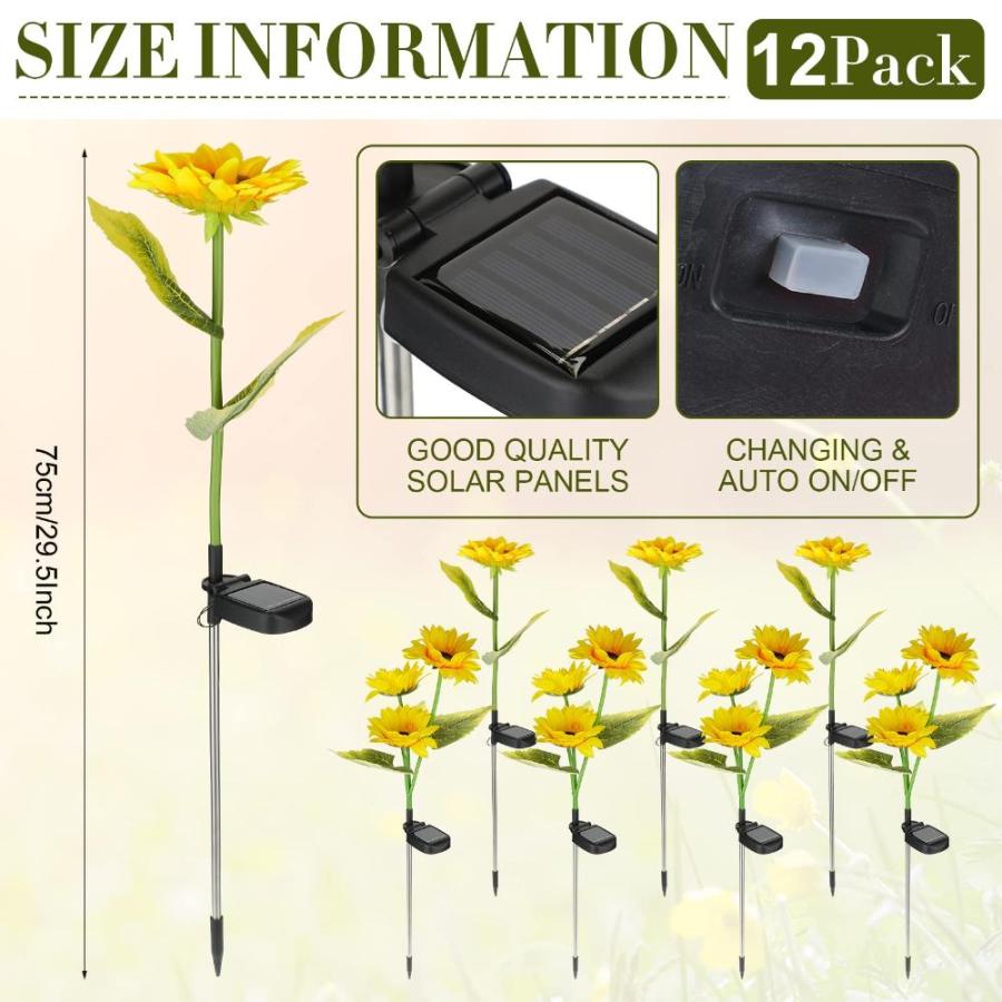 12　Pack　Sunflower　Lights　Garden　Stake　Outdoor　Lights　Solar　Sunflower　with