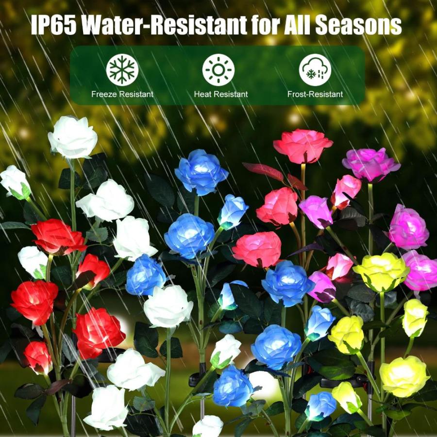 製作元直販 BBTO 8 Pieces Solar Flowers Lights Solar Rose Lights Waterproof Outdoor Gar