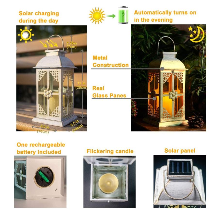 格安ネット通販 Solar Lantern Outdoor Hyacinth White Decor Antique Metal and Glass Construc