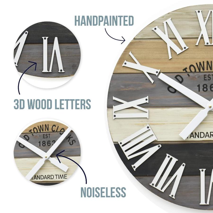 安い買い Oldtown Clocks 45.72cm 木製 マルチカラー 海辺 海岸 ビーチ 大型 ローマ製 壁時計(グレー、45.72cm)