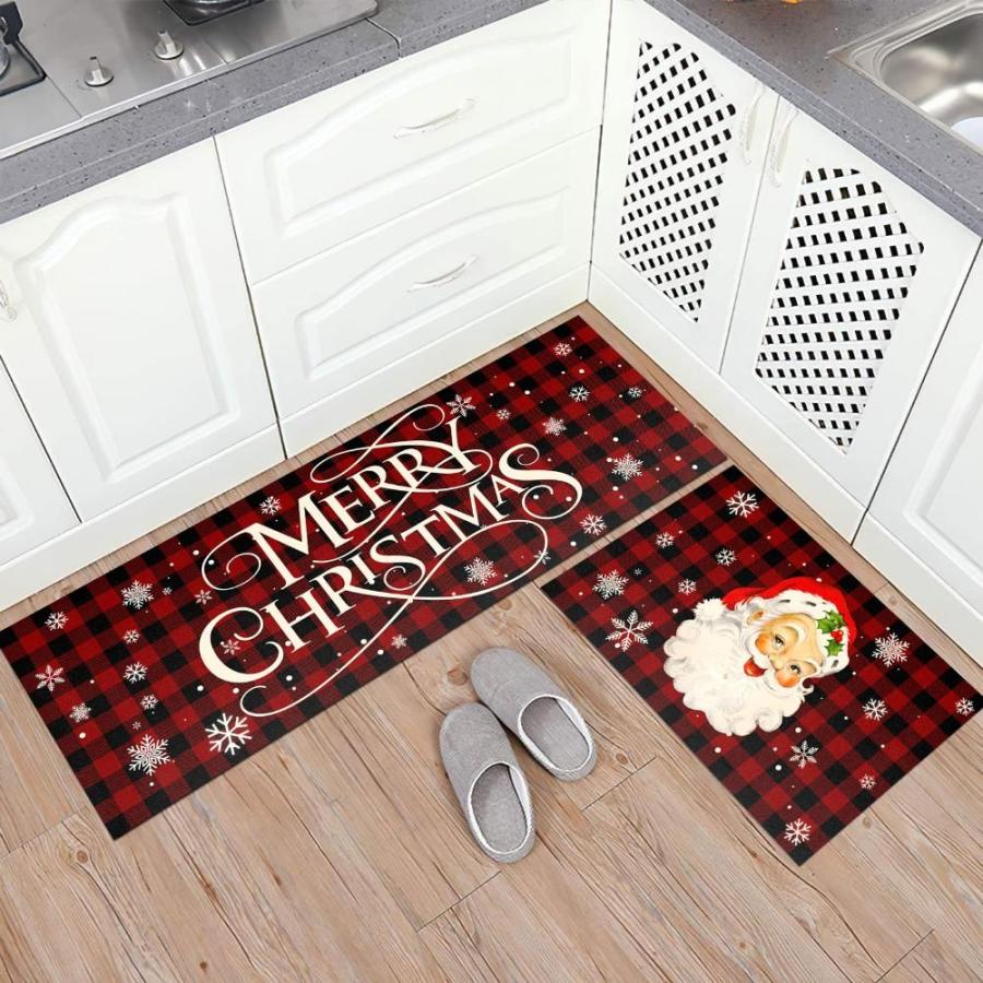 日本正規品 HOLVDENG Christmas Santa Claus Kitchen Mat Set of 2 Non Slip Thick Kitchen