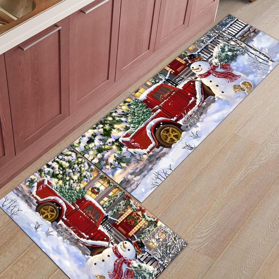 最安挑戦 Merry Christmas Kitchen Rugs Sets 2 Piece Floor Mats Xmas Tree Farm Red Tru