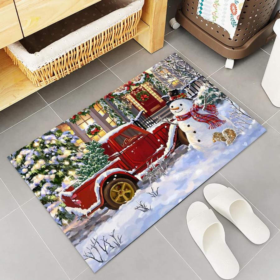 最安挑戦 Merry Christmas Kitchen Rugs Sets 2 Piece Floor Mats Xmas Tree Farm Red Tru