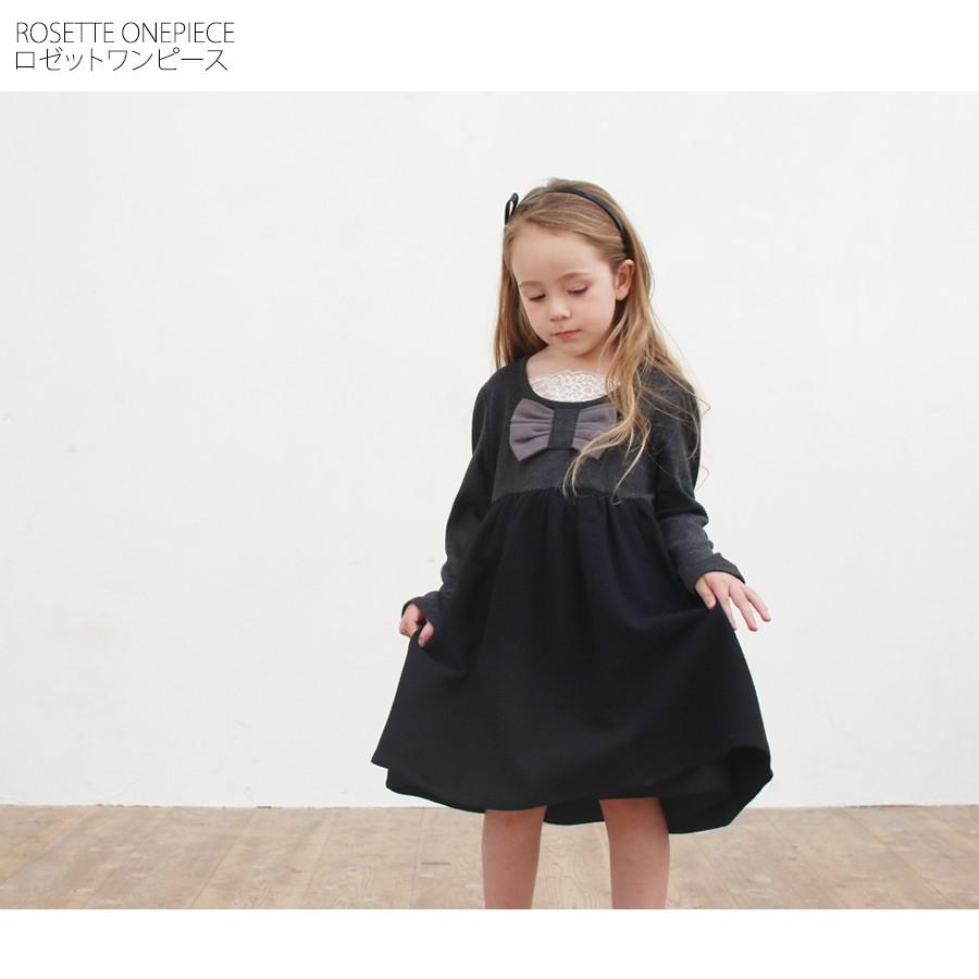 ワンピース長袖 キッズ 女の子 リボン かわいい おしゃれ 無地 黒 ブラック グレー 秋 冬 ワンピース Rora 通販 Yahoo ショッピング