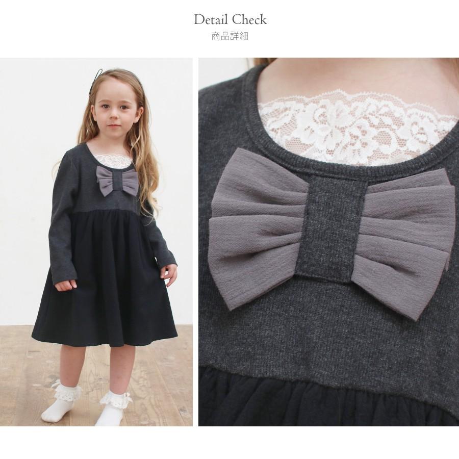 ワンピース長袖 キッズ 女の子 リボン かわいい おしゃれ 無地 黒 ブラック グレー 秋 冬 ワンピース Rora 通販 Yahoo ショッピング