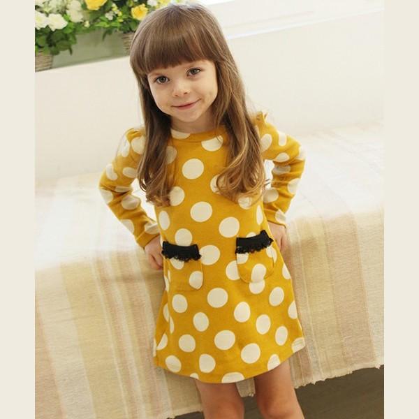 ワンピース 長袖 女の子 子供服 キッズ おしゃれ お出かけ シンプル 可愛い カジュアル ドット柄 水玉 春 秋 冬 黄色 イエロー Rora 通販 Yahoo ショッピング
