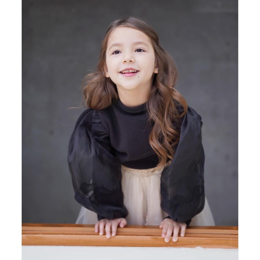 子供服 パフ袖 女の子 大人っぽい Tシャツ 可愛い 子供服 冬 秋 トップス オーガンジー 黒 Rora 通販 Yahoo ショッピング