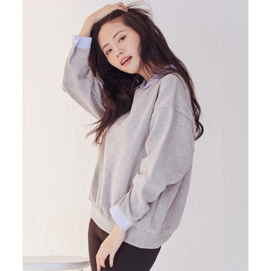 シャツドッキング ストライプ スウェット グレー ブラック トレーナー レディース ジュニア 異素材 フリーサイズ Rora 通販 Yahoo ショッピング