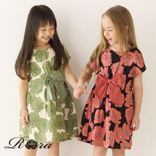 ワンピース ノースリーブ 子供服 女の子 キッズ 花柄 リボン 黒 緑 赤 大人っぽい 可愛い Rora 通販 Yahoo ショッピング