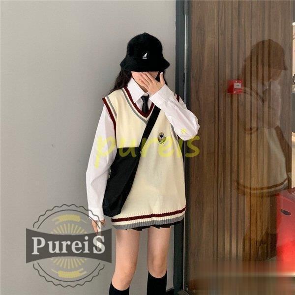 スクールベスト 女子 ニットベスト Vネック 最大 オフ 学生 レディース 制服ベスト セーター 中学生 無地 大きいサイズ 縁取り配色 高校生 可愛い